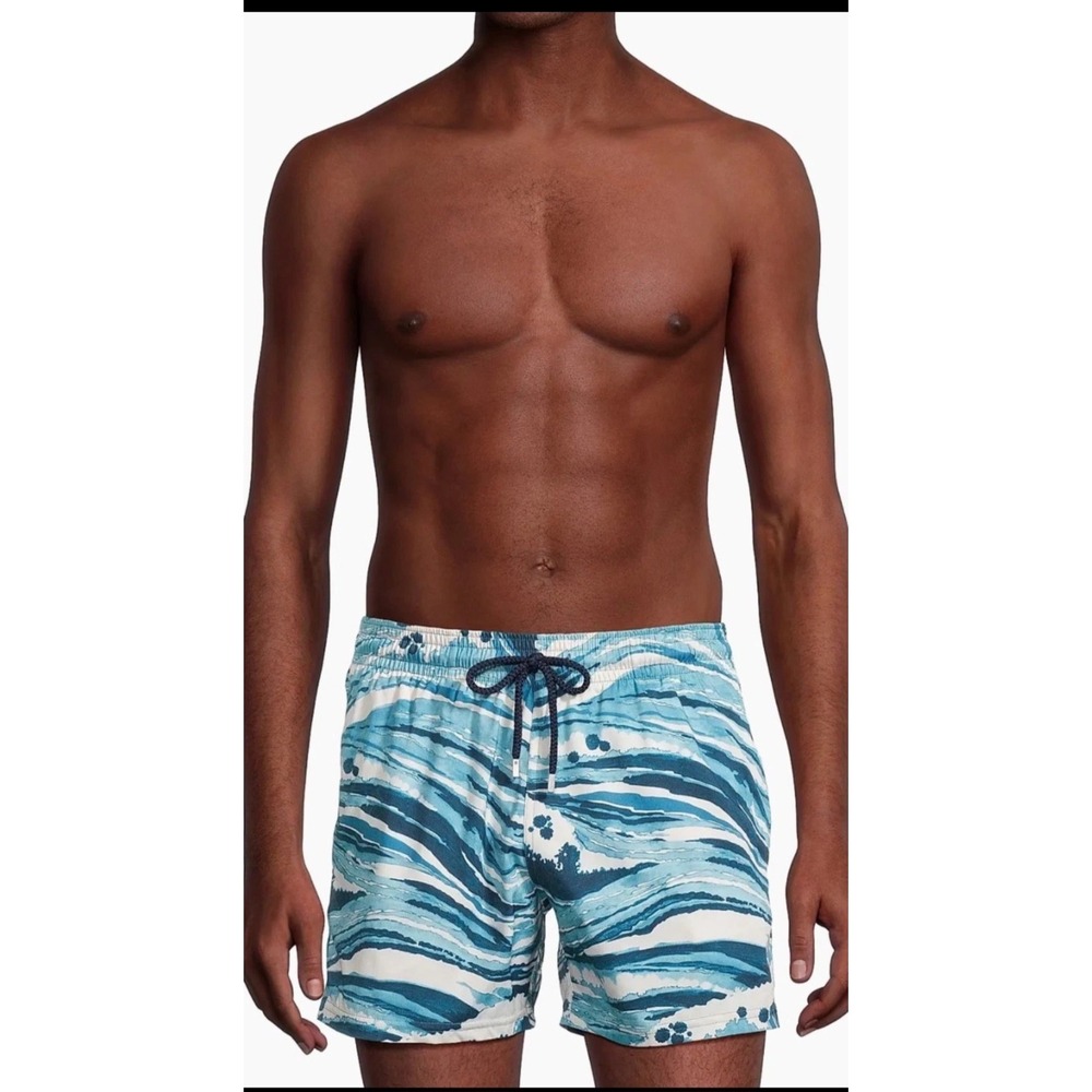 Vilebrequin x Maison Kitsuné Swim Shorts Mens XL Blue Wave Stripe Moorise 5"